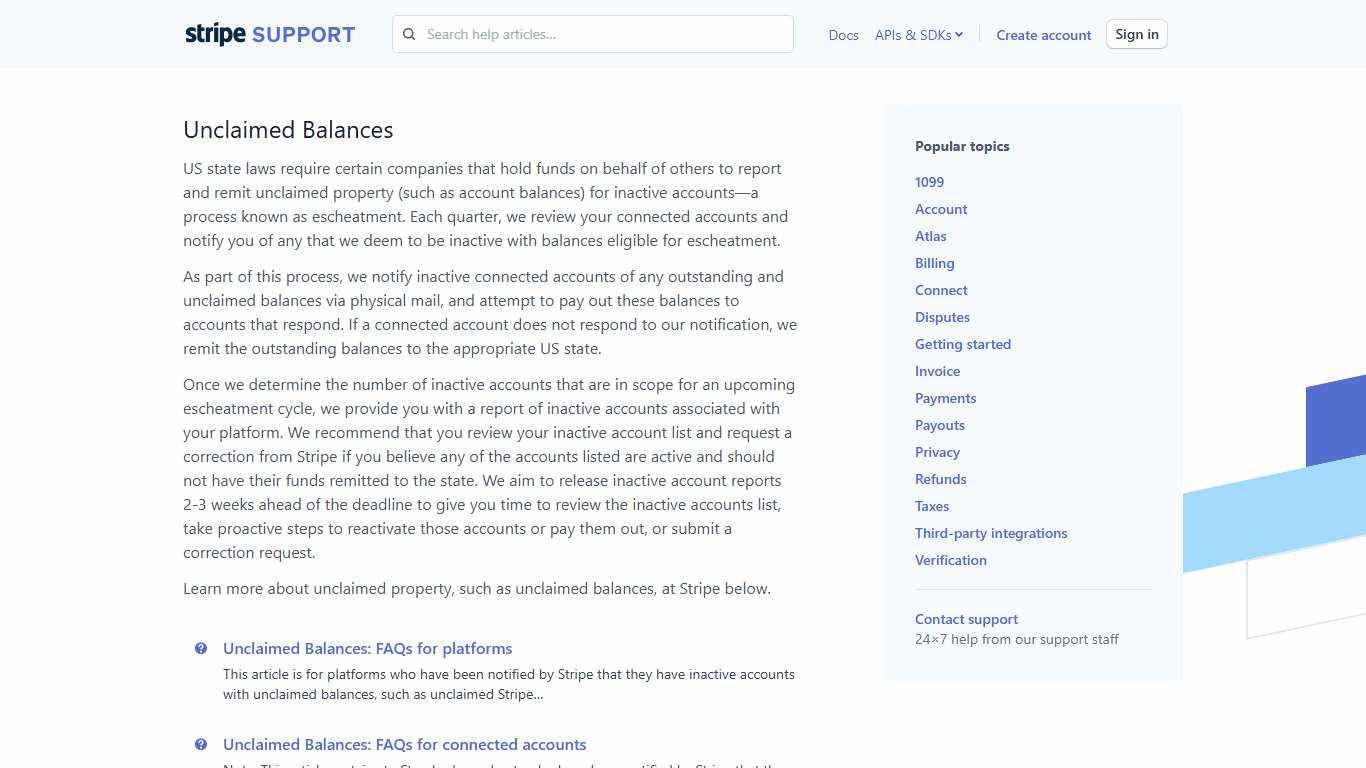 Unclaimed Balances : Stripe: Help & Support