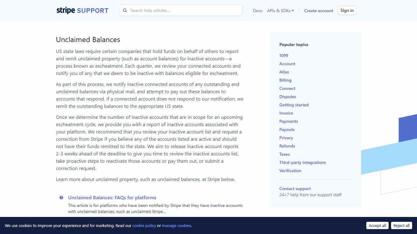 Unclaimed Balances : Stripe: Help & Support