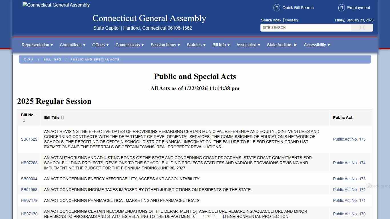 All Acts as of 1/22/2026 11:14:38 pm - Public and Special Acts - C G A - Connecticut General Assembly